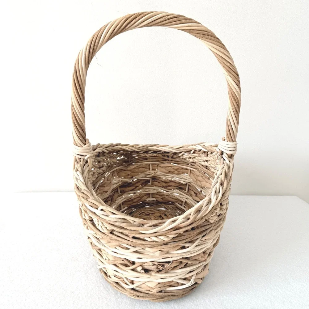 Woven Basket Natural Fiber Small Handle‎ Rustic Farmhouse Decor Storage